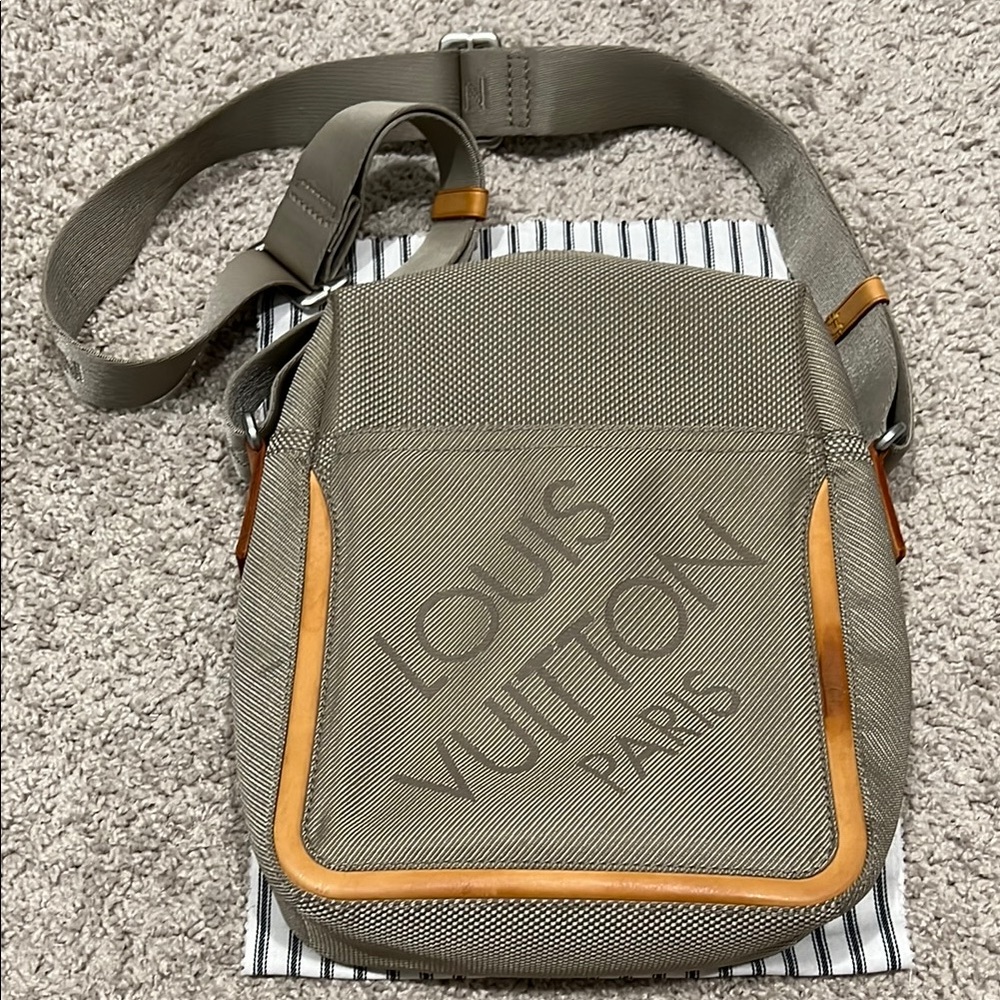 Louis Vuitton Gray and Tan Messenger Bag with Leather Accents